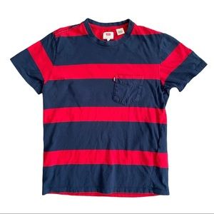 Levi’s Navy Blue and Red Striped Pocket Tee